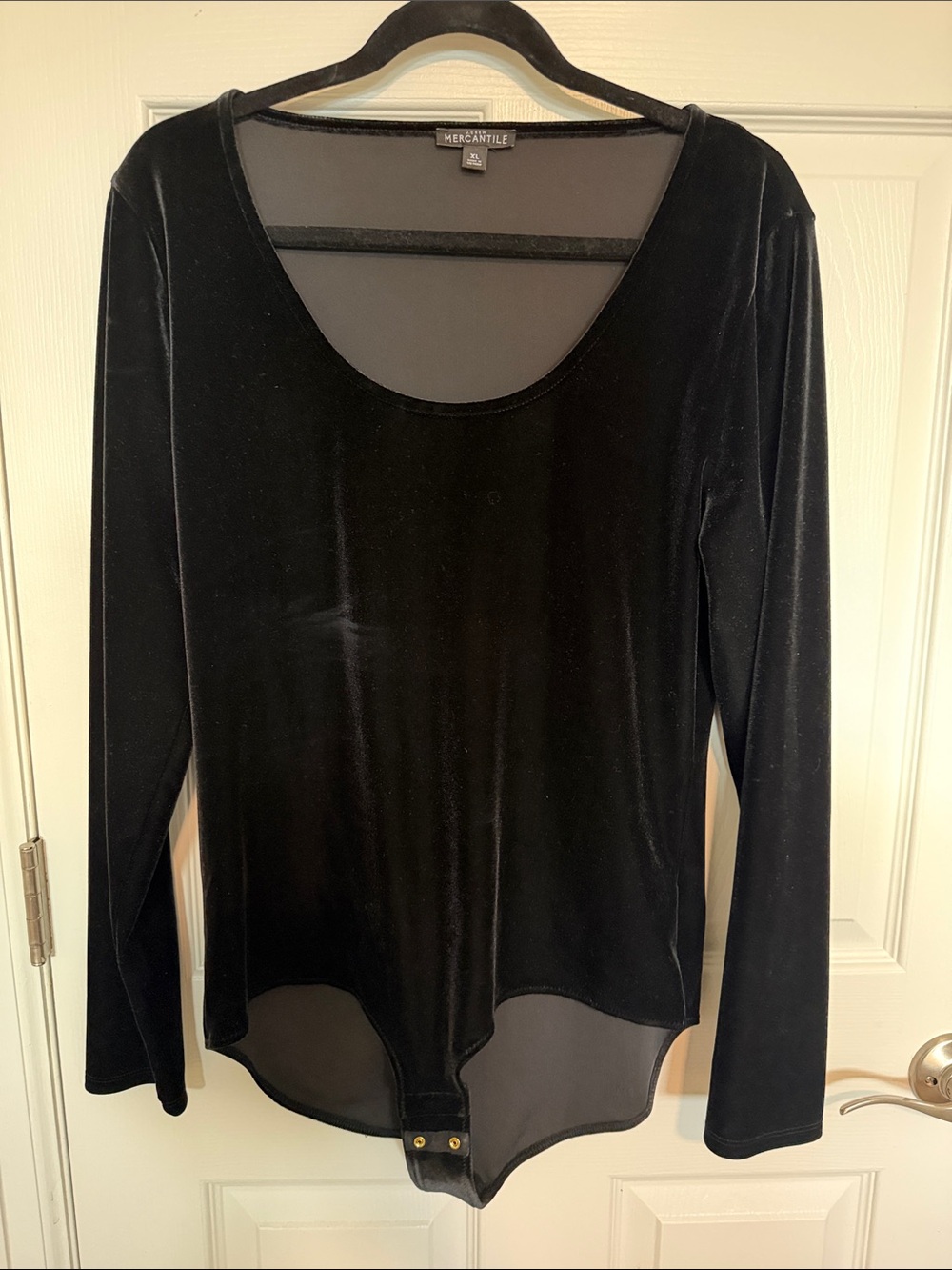 Women's J Crew Mercantile Black Velvet Long-Sleeve Bodysuit